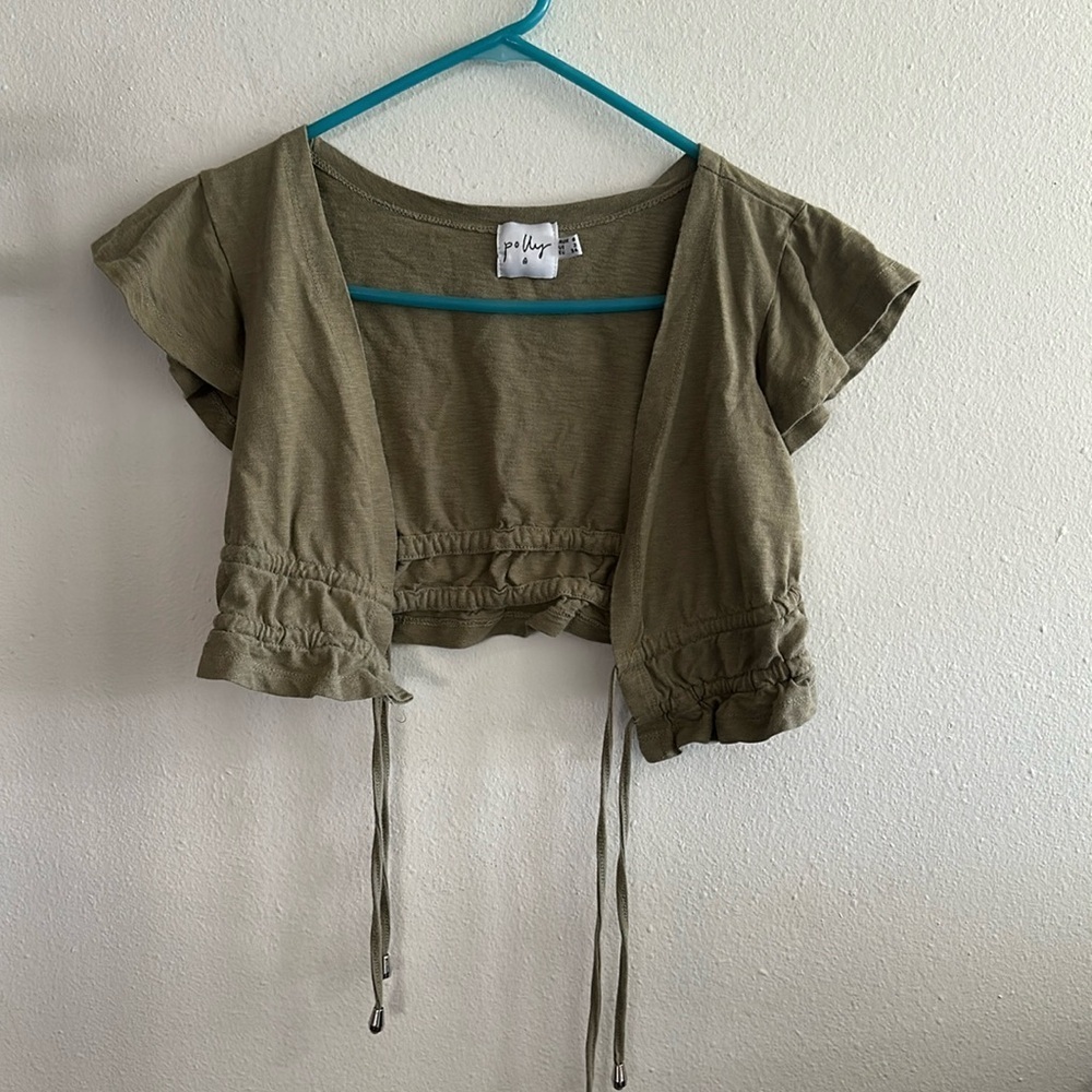 Polly short sleeve cropped tie front shirt